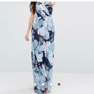 NWT ASOS navy blue chiffon strapless maxi dress